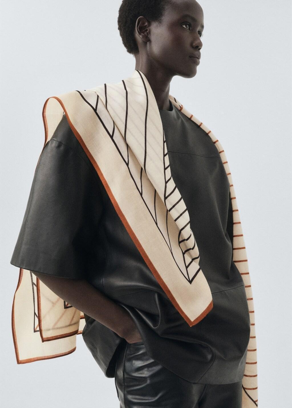 Brown Wool Geometric Print Fular, 0201_30, large image number 0