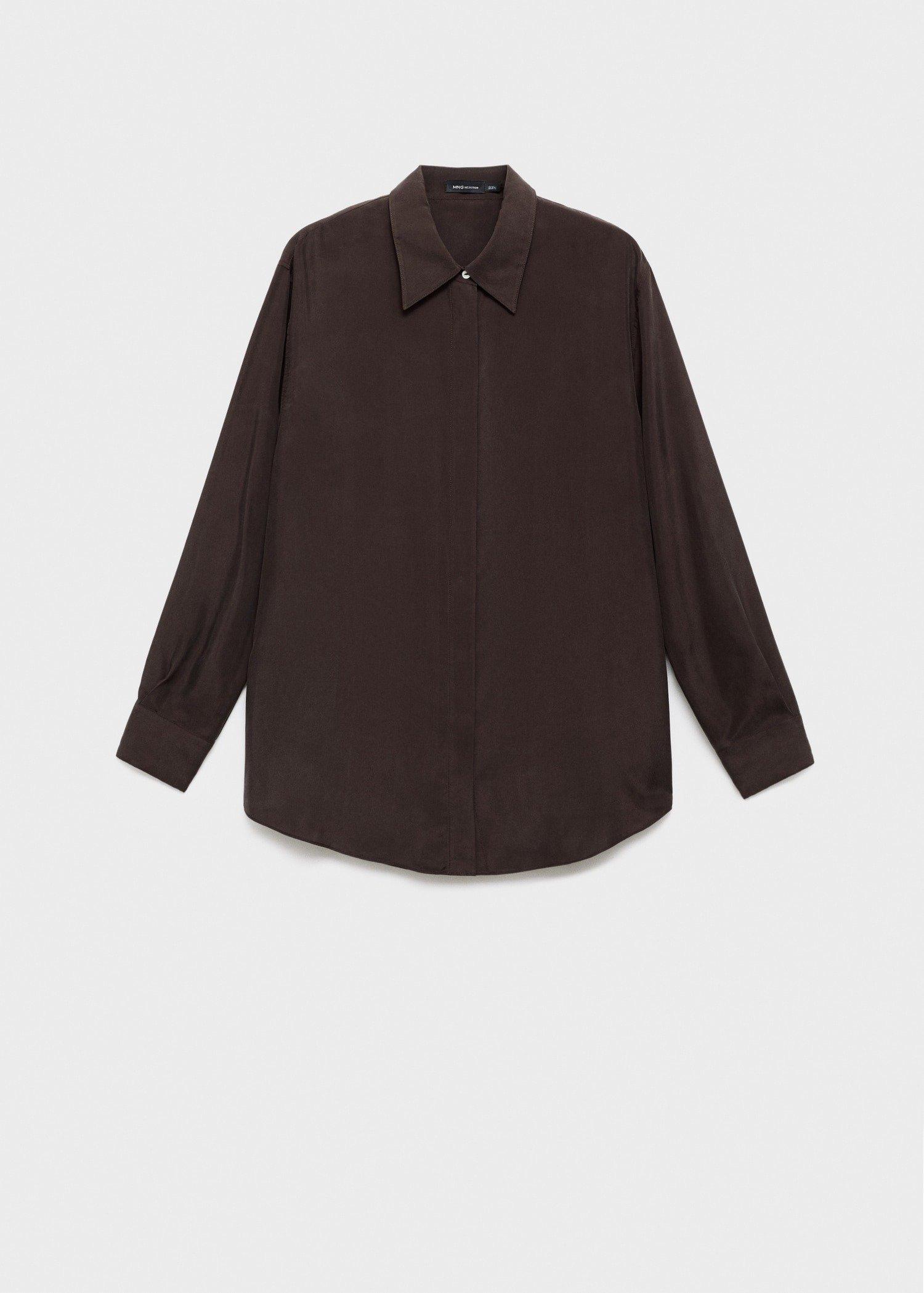 Brown Silk Oversized Shirt, , large image number 3