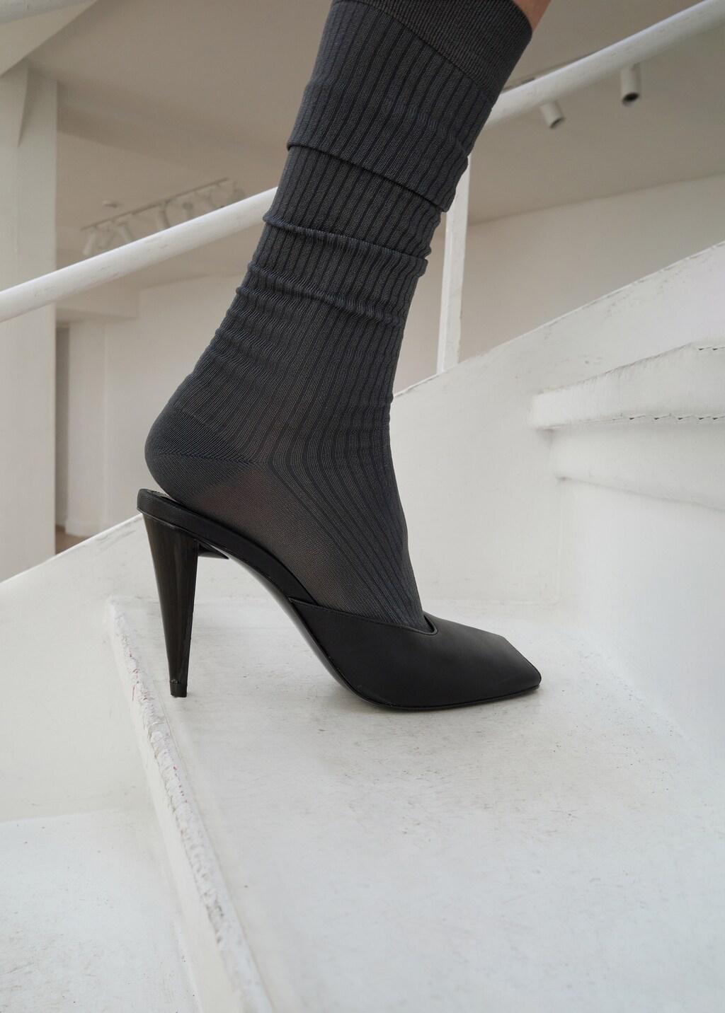 Black 100% Leather Shoe With Open Toe, , large image number 0
