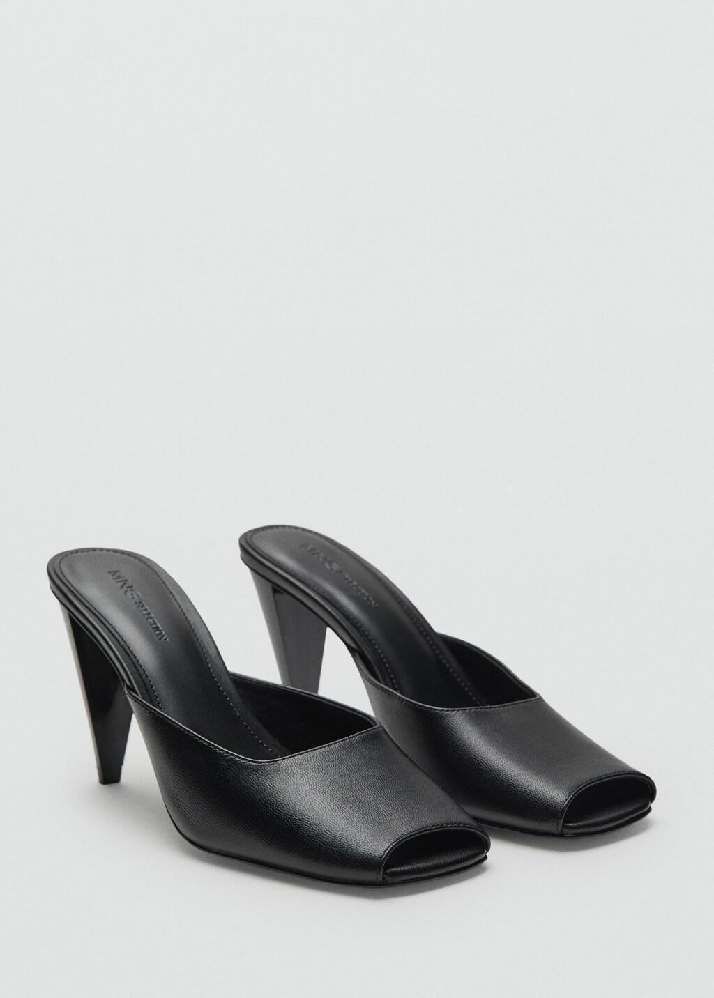 Black 100% Leather Shoe With Open Toe, , large image number 2