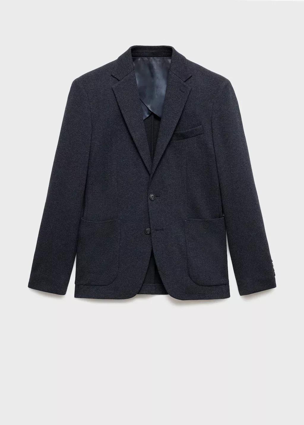Navy Slim-Fit Herringbone Tailored Jacket, Navy, large image number 0