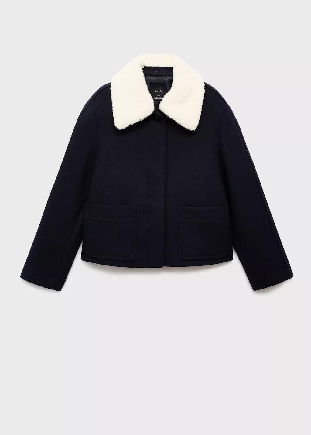 Navy Wool-Blend Jacket With Shearling Collar, 0201_56, large image number 0
