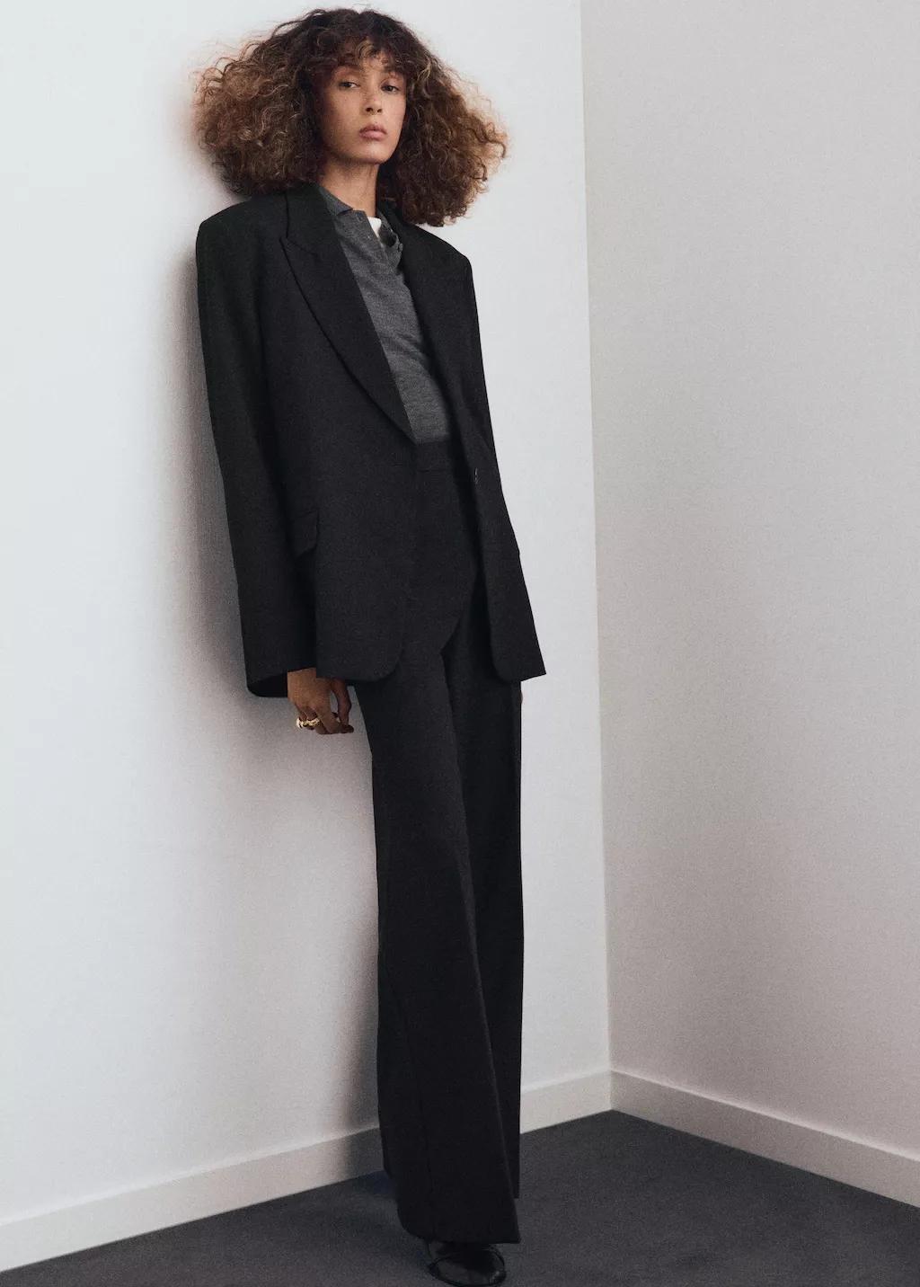 Black Suit Blazer With Flap Pockets, Black, large image number 0