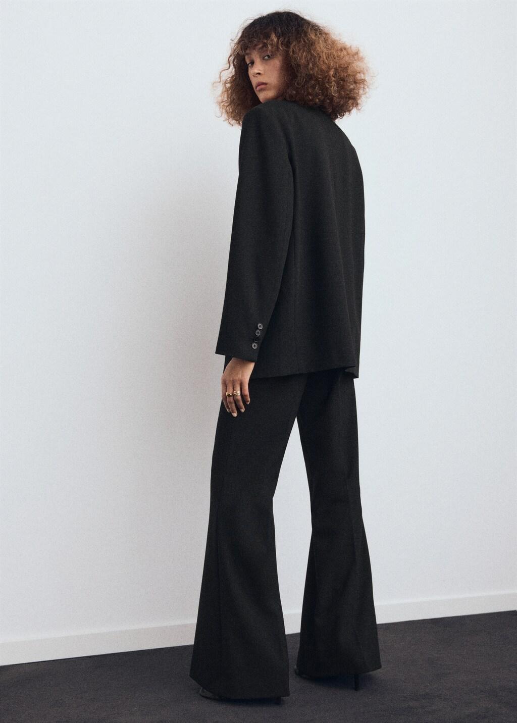 Black Suit Blazer With Flap Pockets, Black, large image number 2