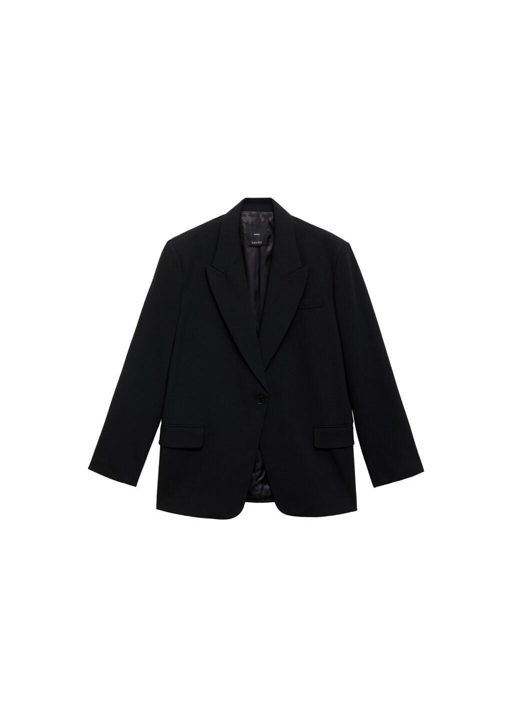 Black Suit Blazer With Flap Pockets, Black, large image number 7