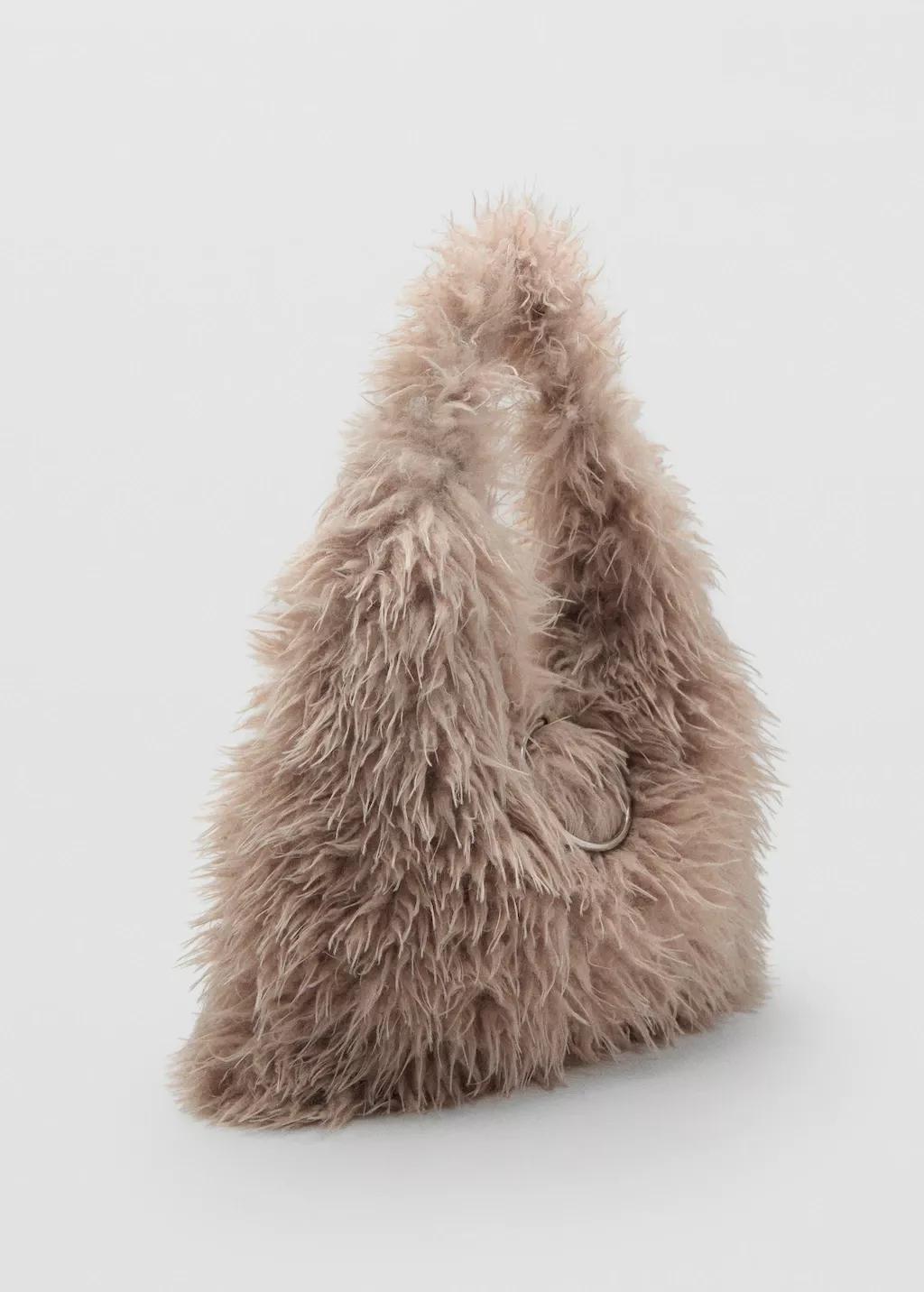 Beige Shoulder Bag With Fur And Hoop Detail, Light Beige, large image number 0