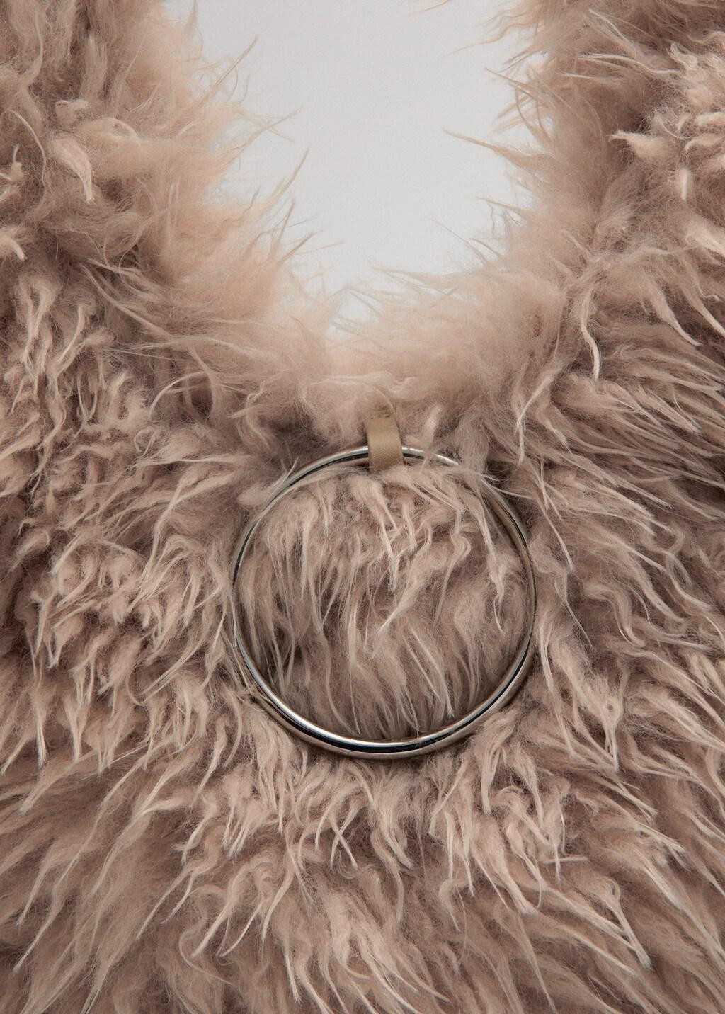 Beige Shoulder Bag With Fur And Hoop Detail, Light Beige, large image number 1