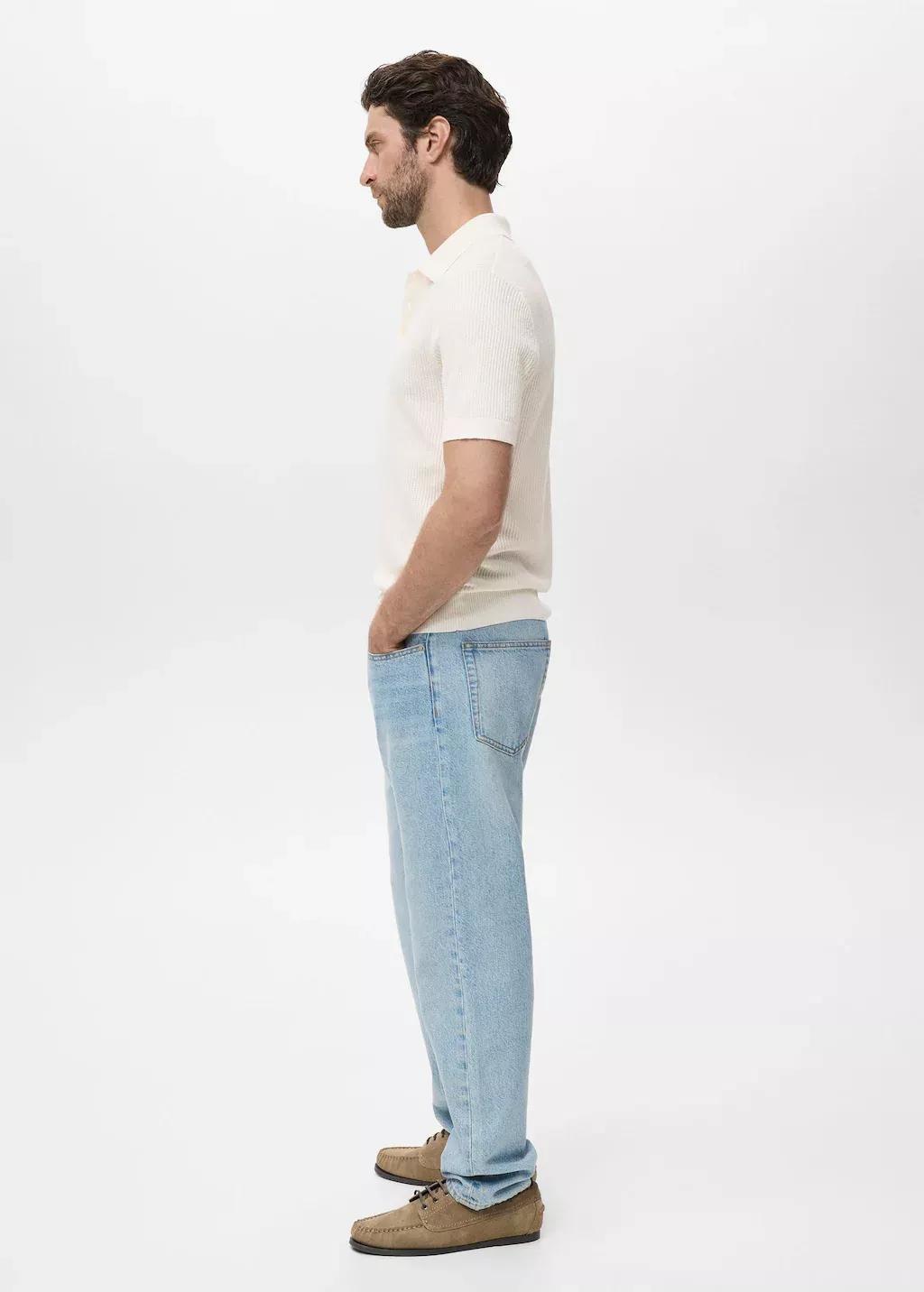 White Ribbed Knit Polo Shirt, Natural White, large image number 2