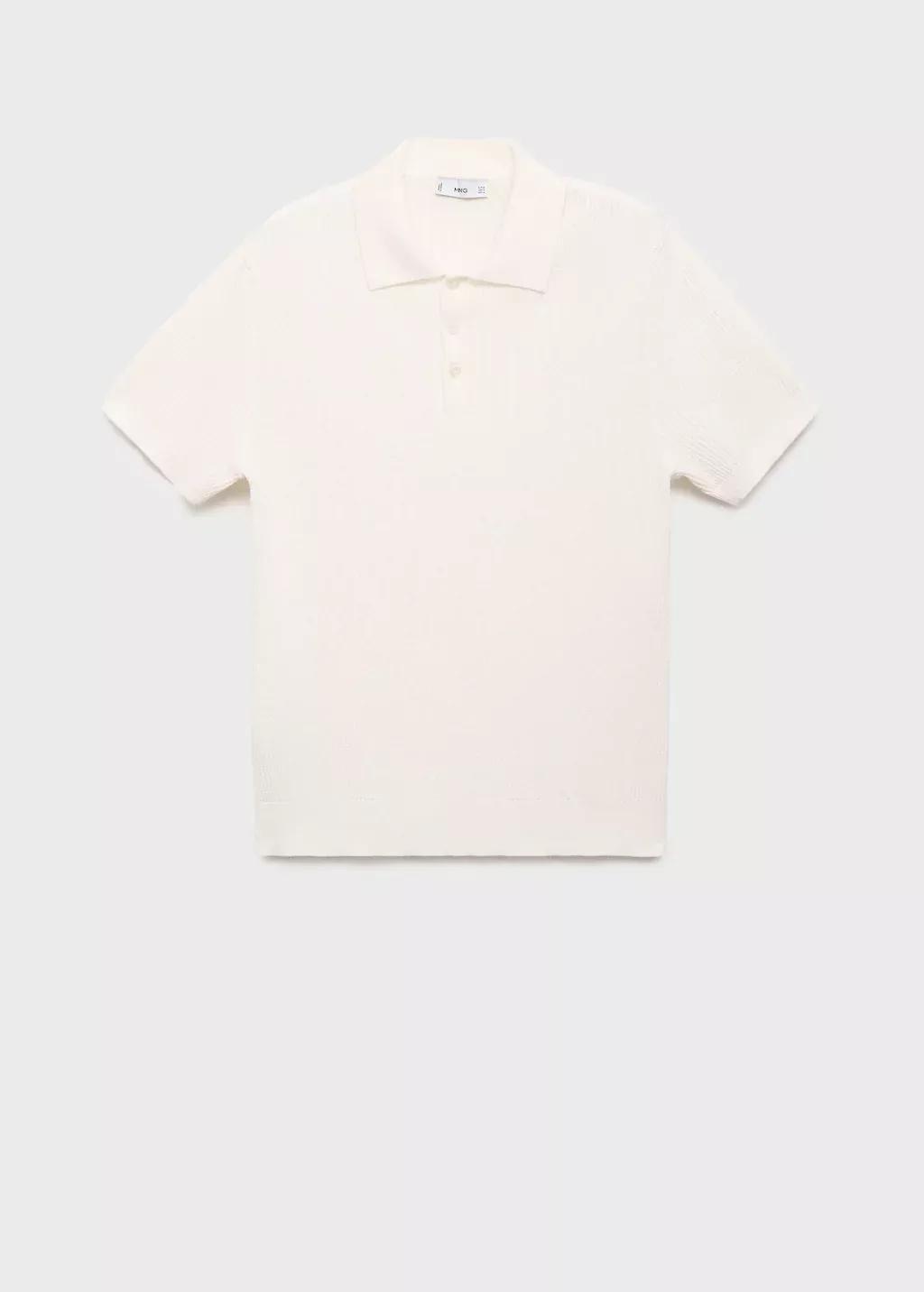 White Ribbed Knit Polo Shirt, Natural White, large image number 3