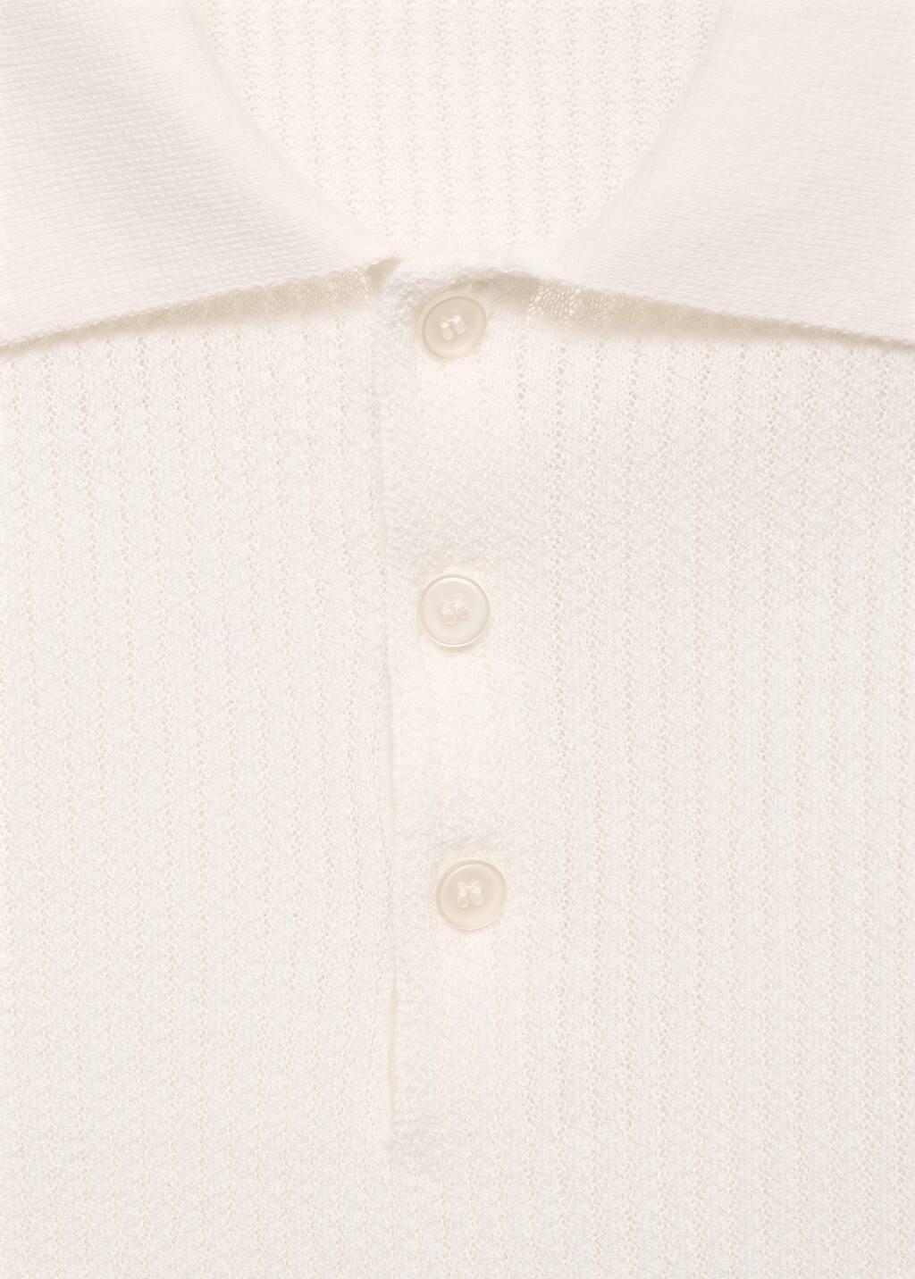 White Ribbed Knit Polo Shirt, Natural White, large image number 4