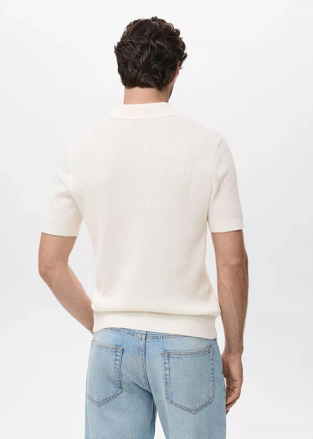 White Ribbed Knit Polo Shirt, Natural White, large image number 5