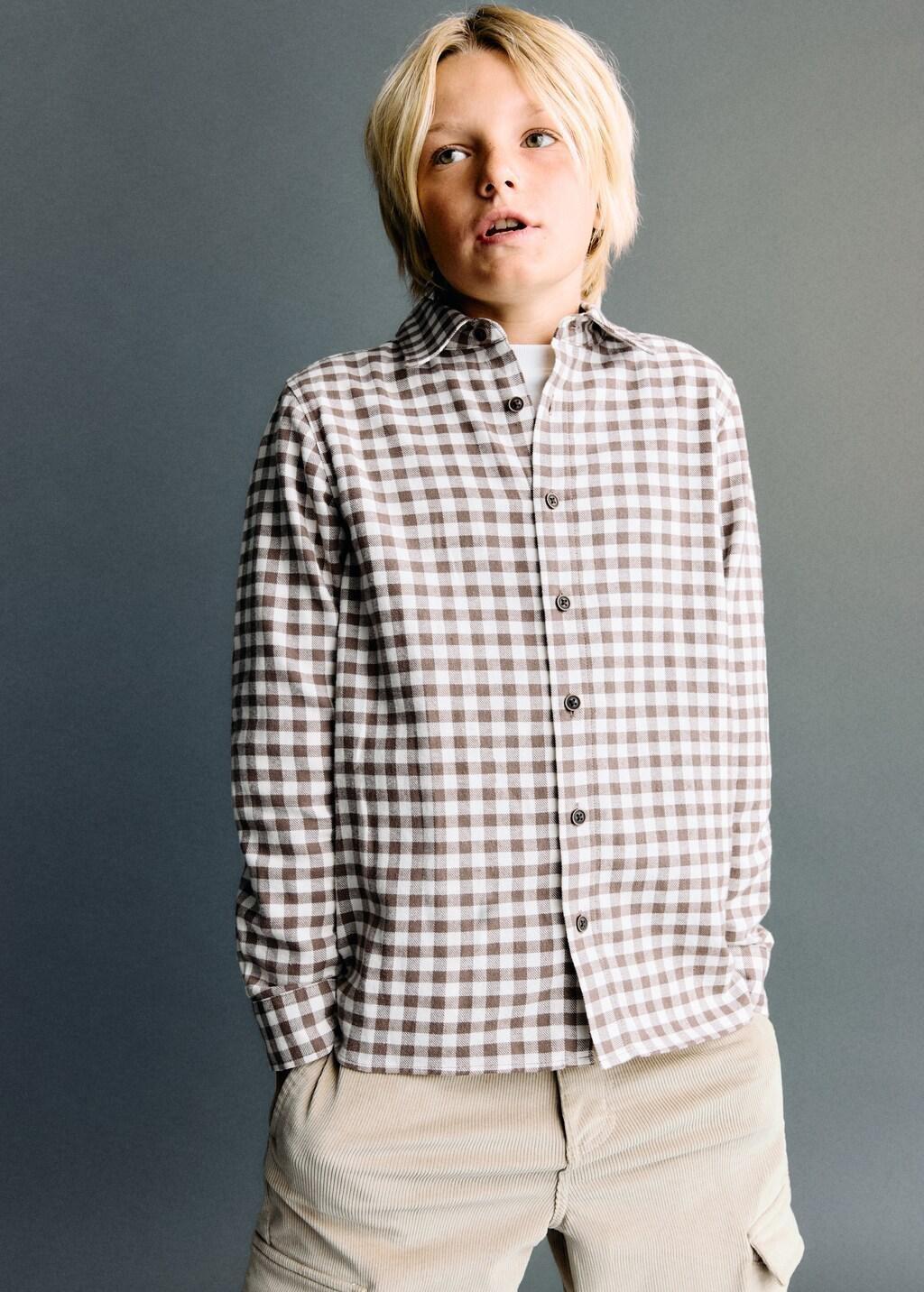 Brown Checked Print Shirt, Kids Boy, Brown, large image number 2