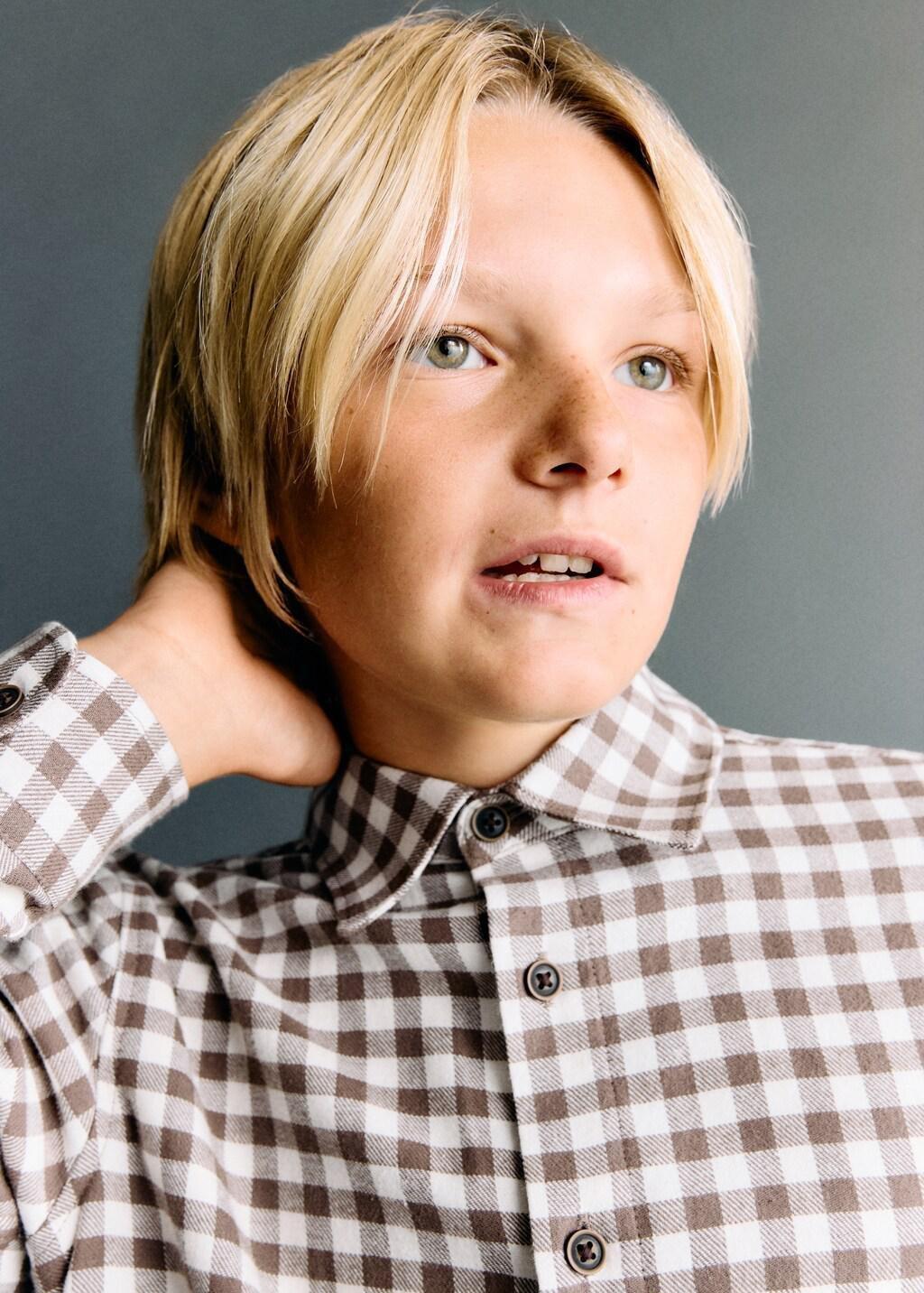 Brown Checked Print Shirt, Kids Boy, Brown, large image number 3