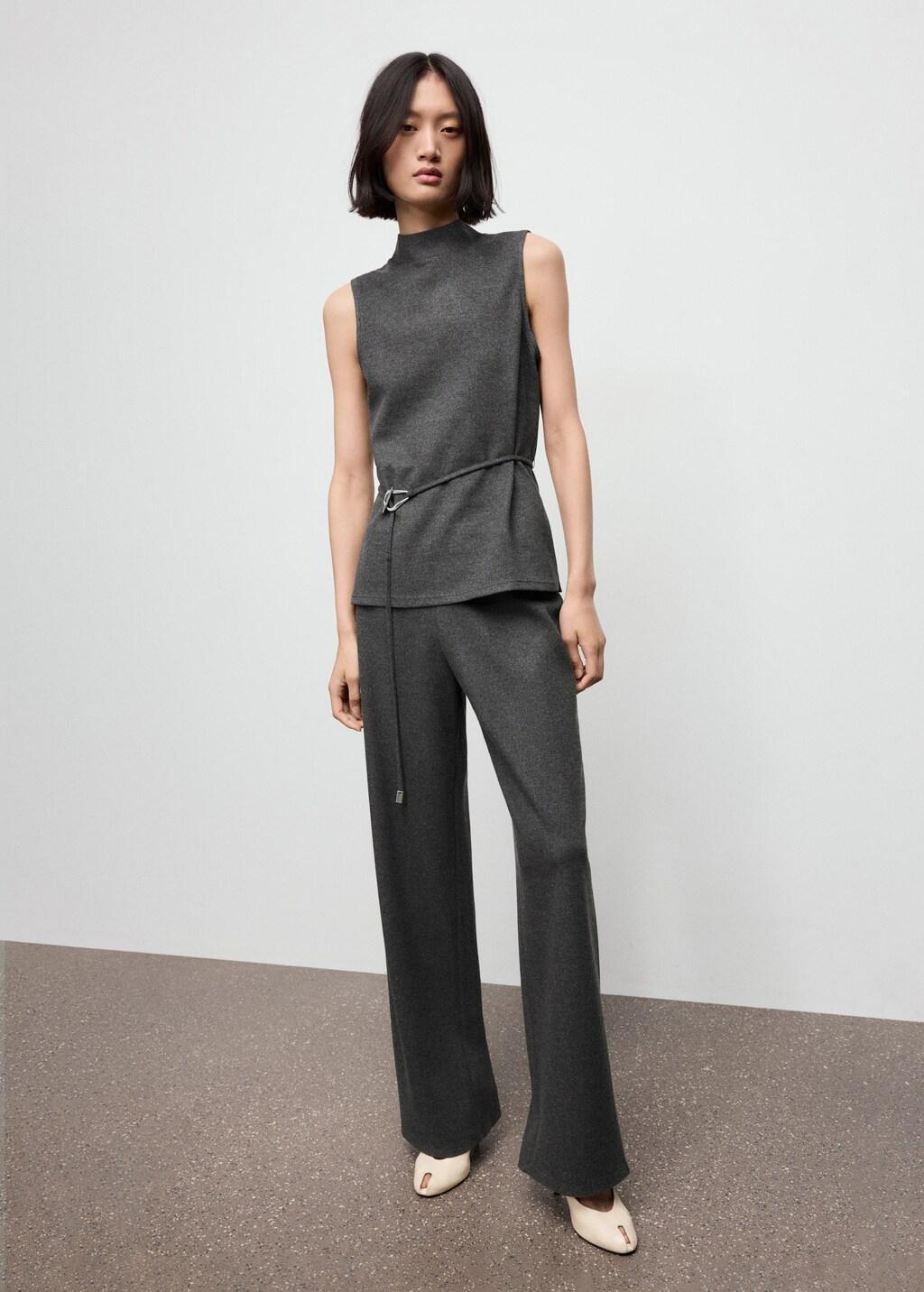 Grey Turtleneck Top With Belt, Medium Grey, large image number 0