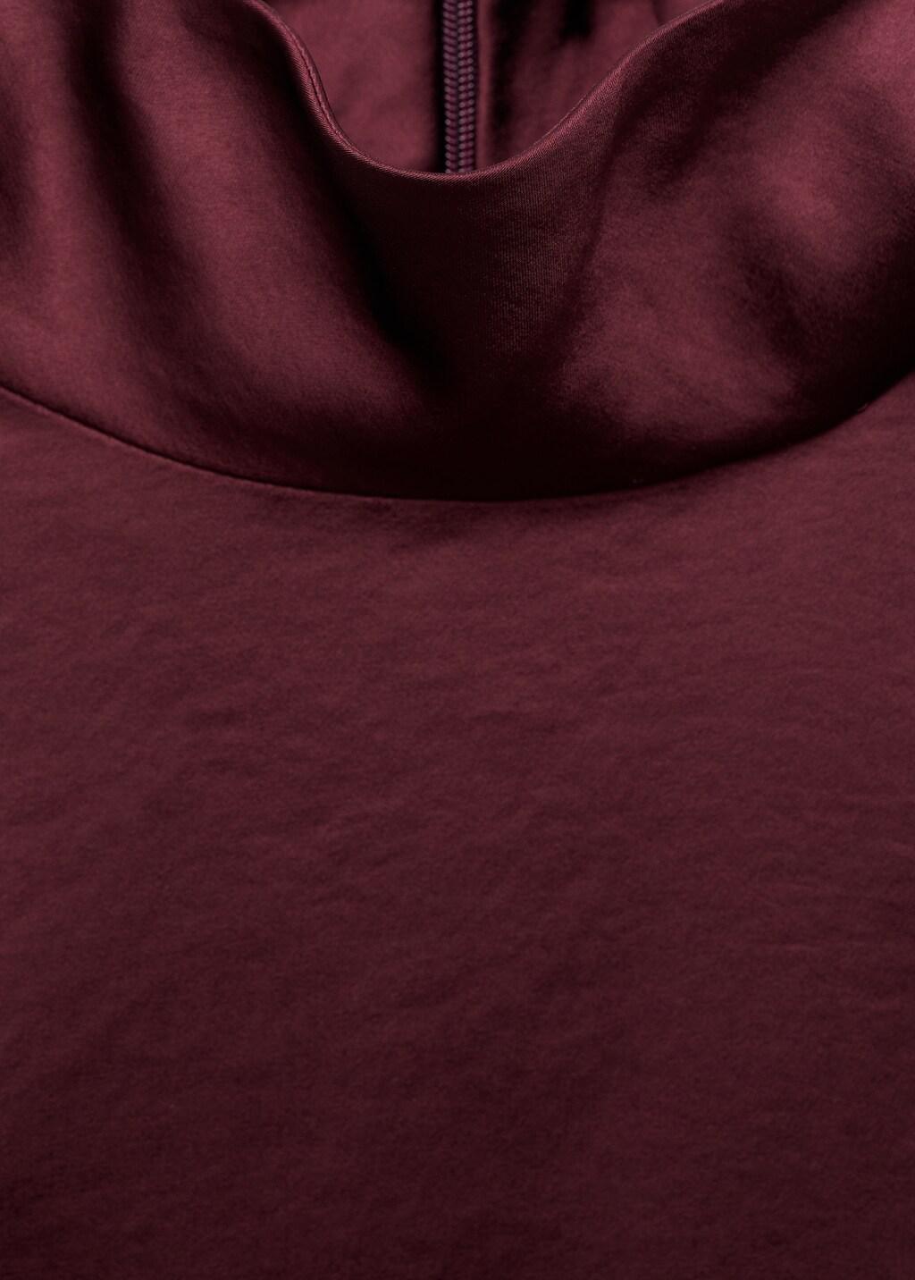 DARK RED High collar satin blouse, 0201_77, large image number 1