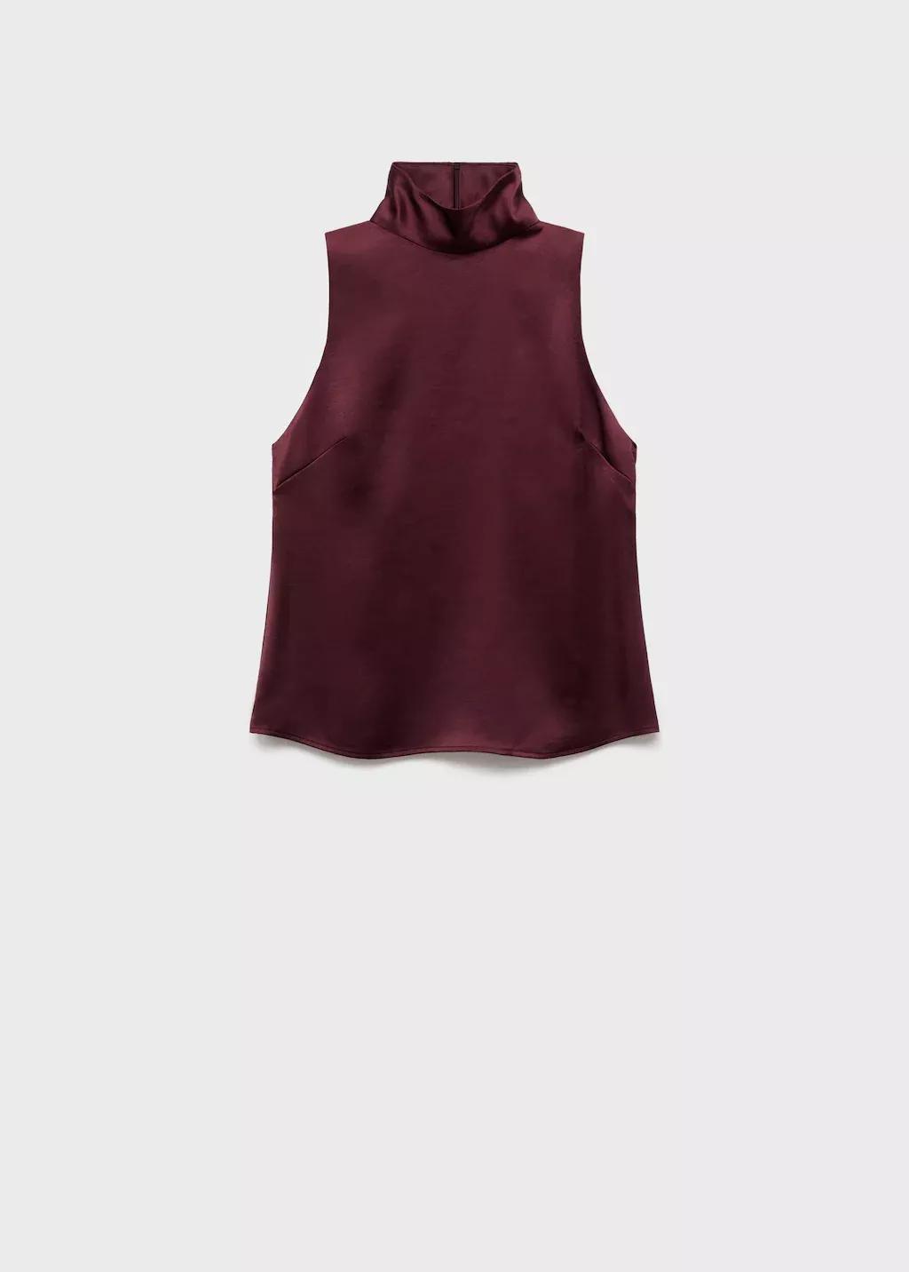 DARK RED High collar satin blouse, 0201_77, large image number 7