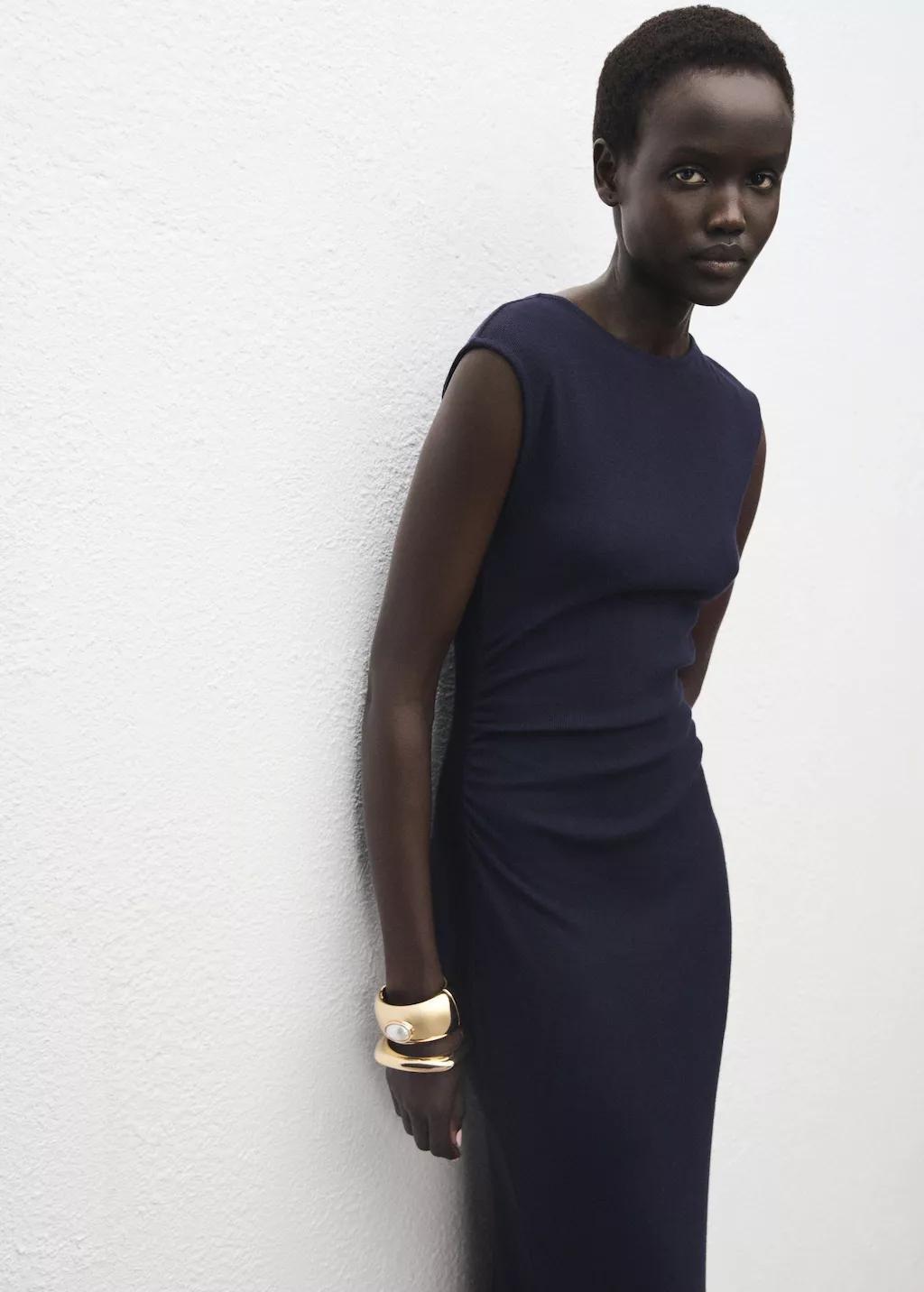 NAVY Fine-knit dress with gathered sides, 0201_56, large image number 3