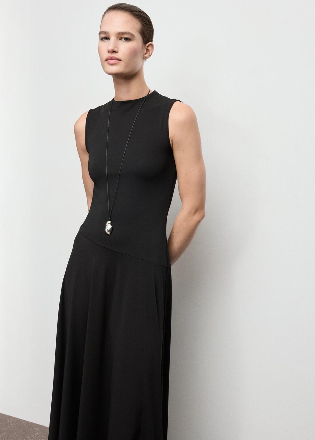 BLACK Pleated A-line dress, 0201_99, large image number 3
