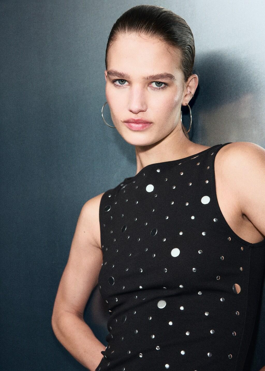 BLACK Boat-neck top with rhinestones, Black, large image number 4