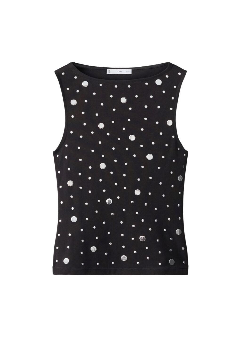 BLACK Boat-neck top with rhinestones, Black, large image number 6