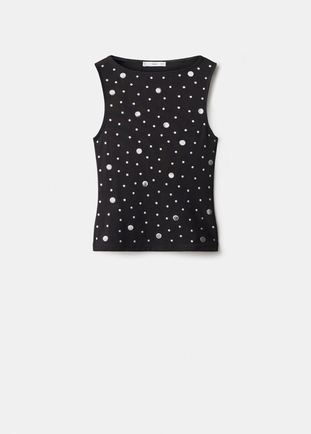 BLACK Boat-neck top with rhinestones, Black, large image number 7