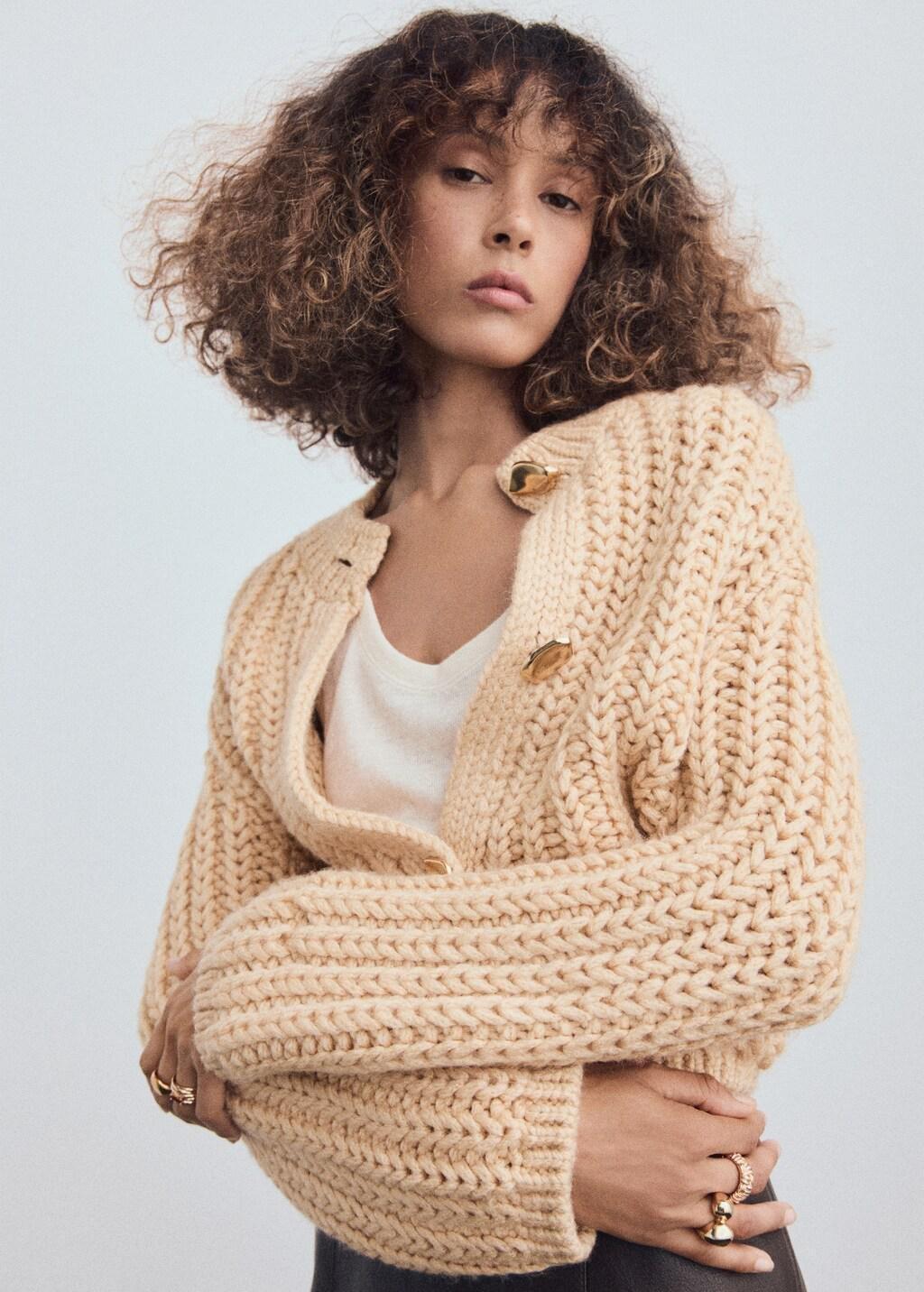 LIGHT BEIGE Chunky-knit cardigan with jewel buttons, 0201_08, large image number 3