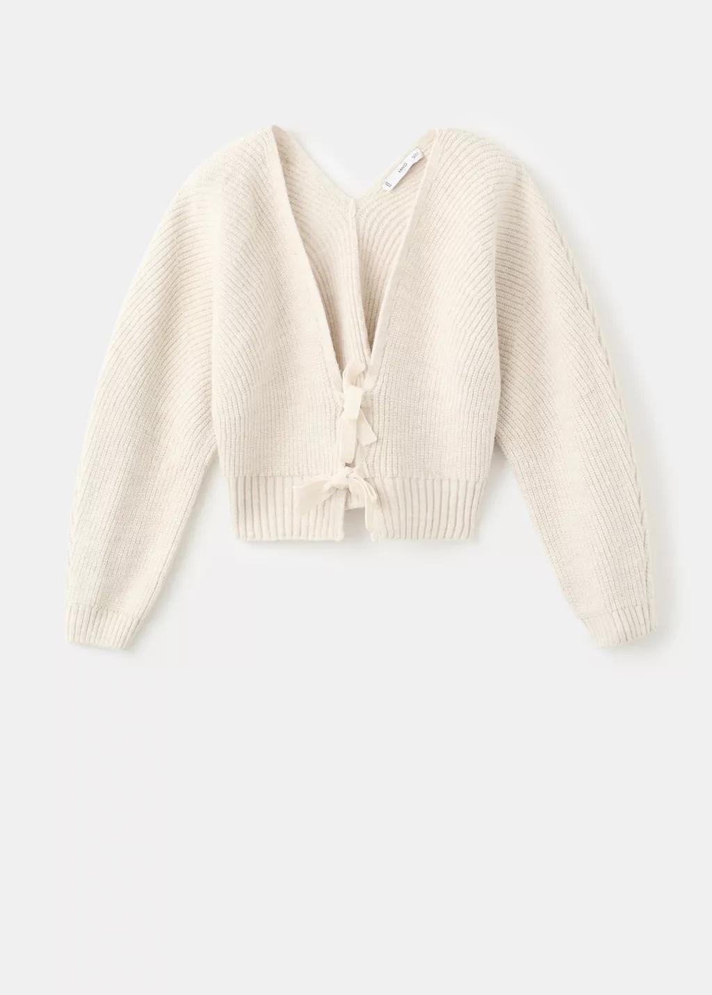 Beige V-Neck Cardigan With Bows, 0201_08, large image number 7