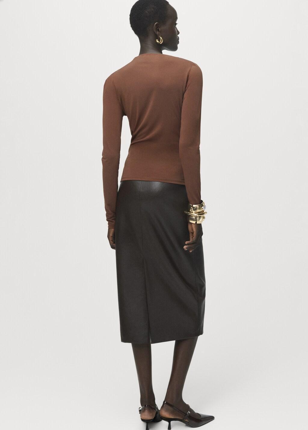 Brown Draped Fitted T-Shirt, Brown, large image number 2