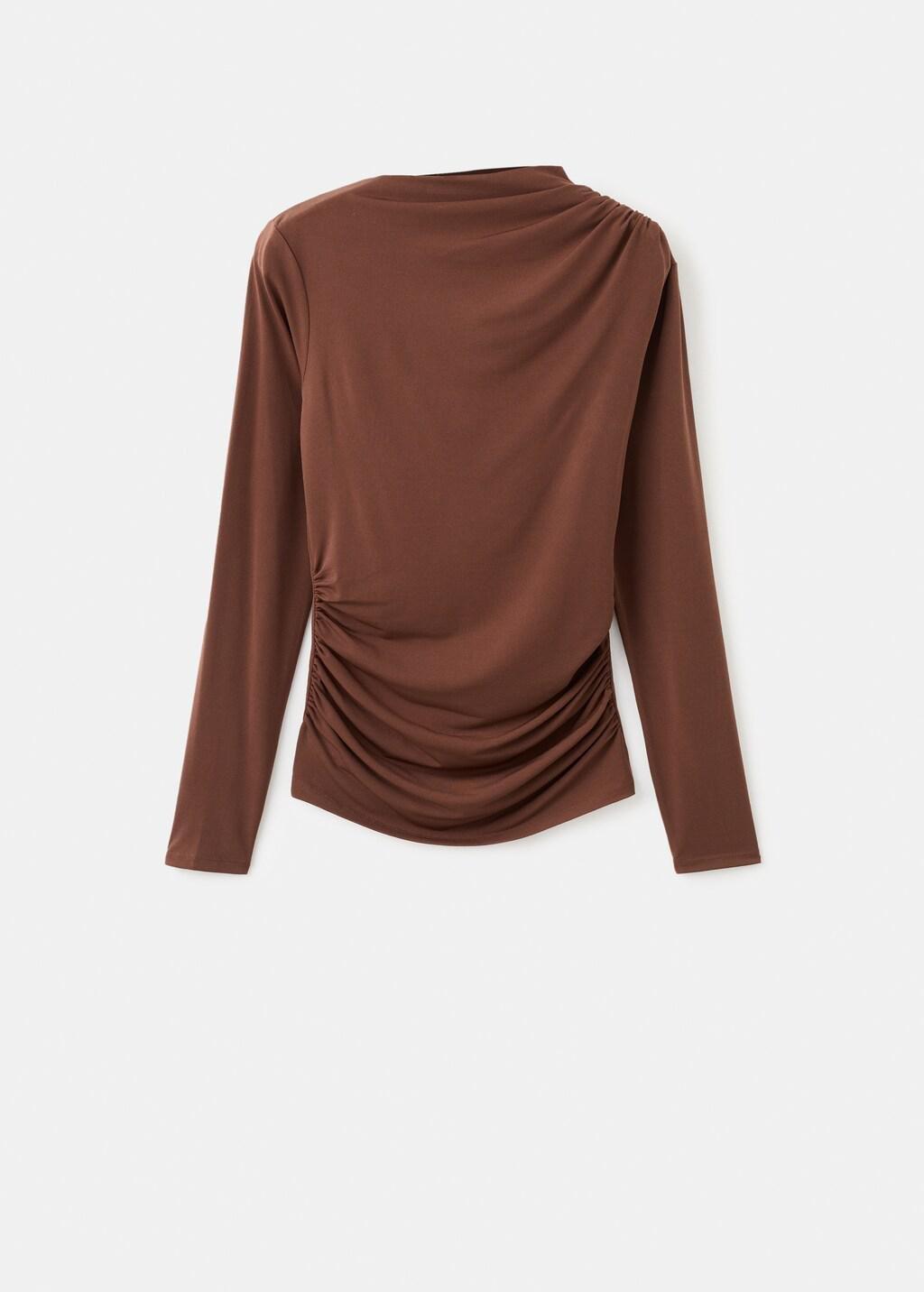 Brown Draped Fitted T-Shirt, Brown, large image number 7