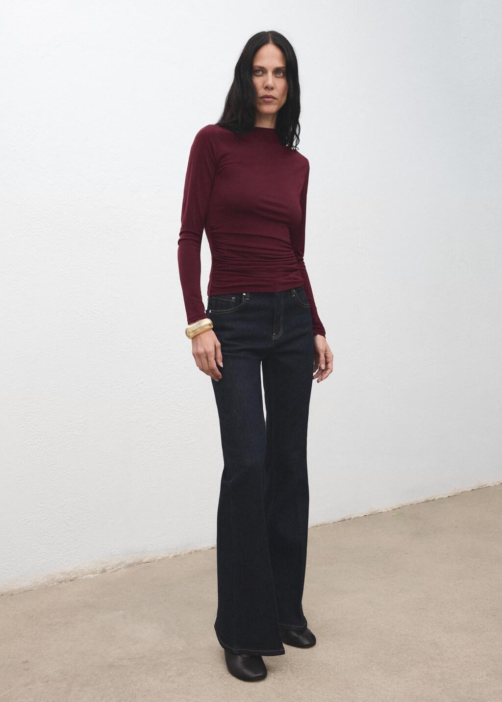 Red Draped Fitted T-Shirt, 0201_78, medium