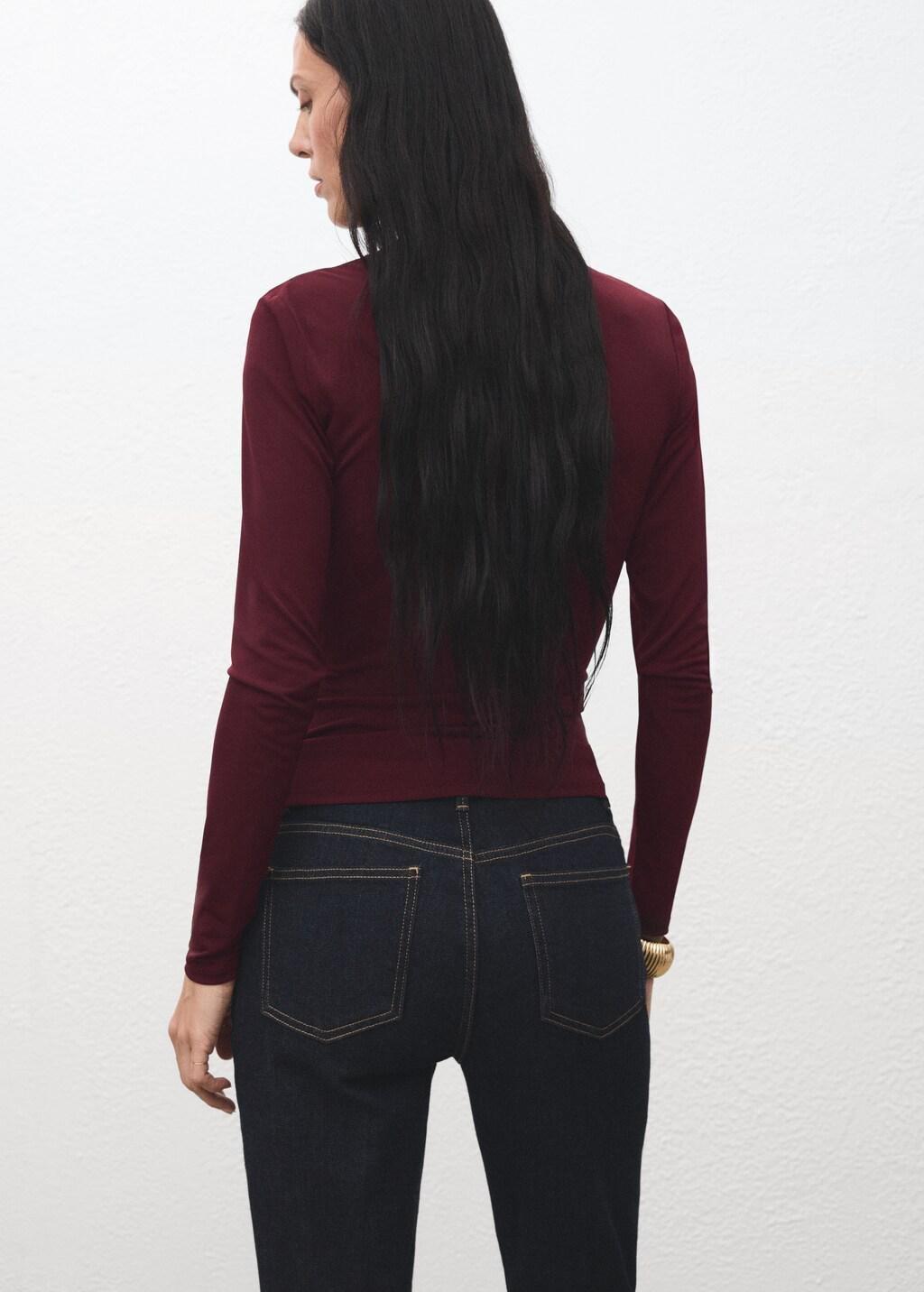 Red Draped Fitted T-Shirt, 0201_78, medium