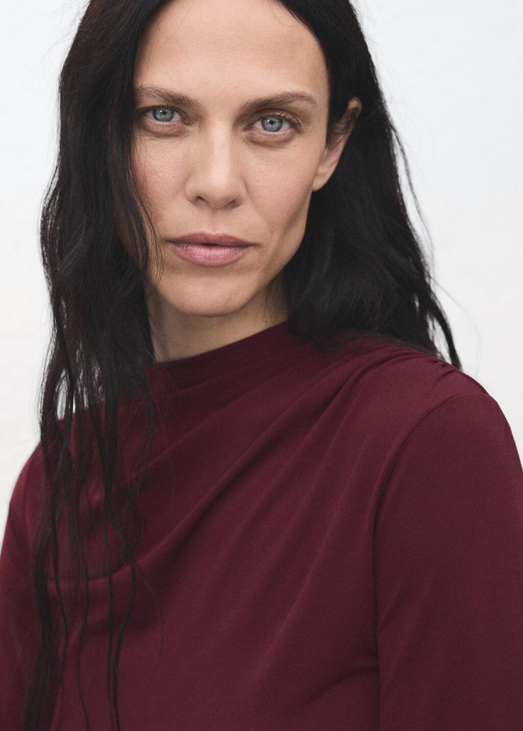 Red Draped Fitted T-Shirt, 0201_78, large image number 4