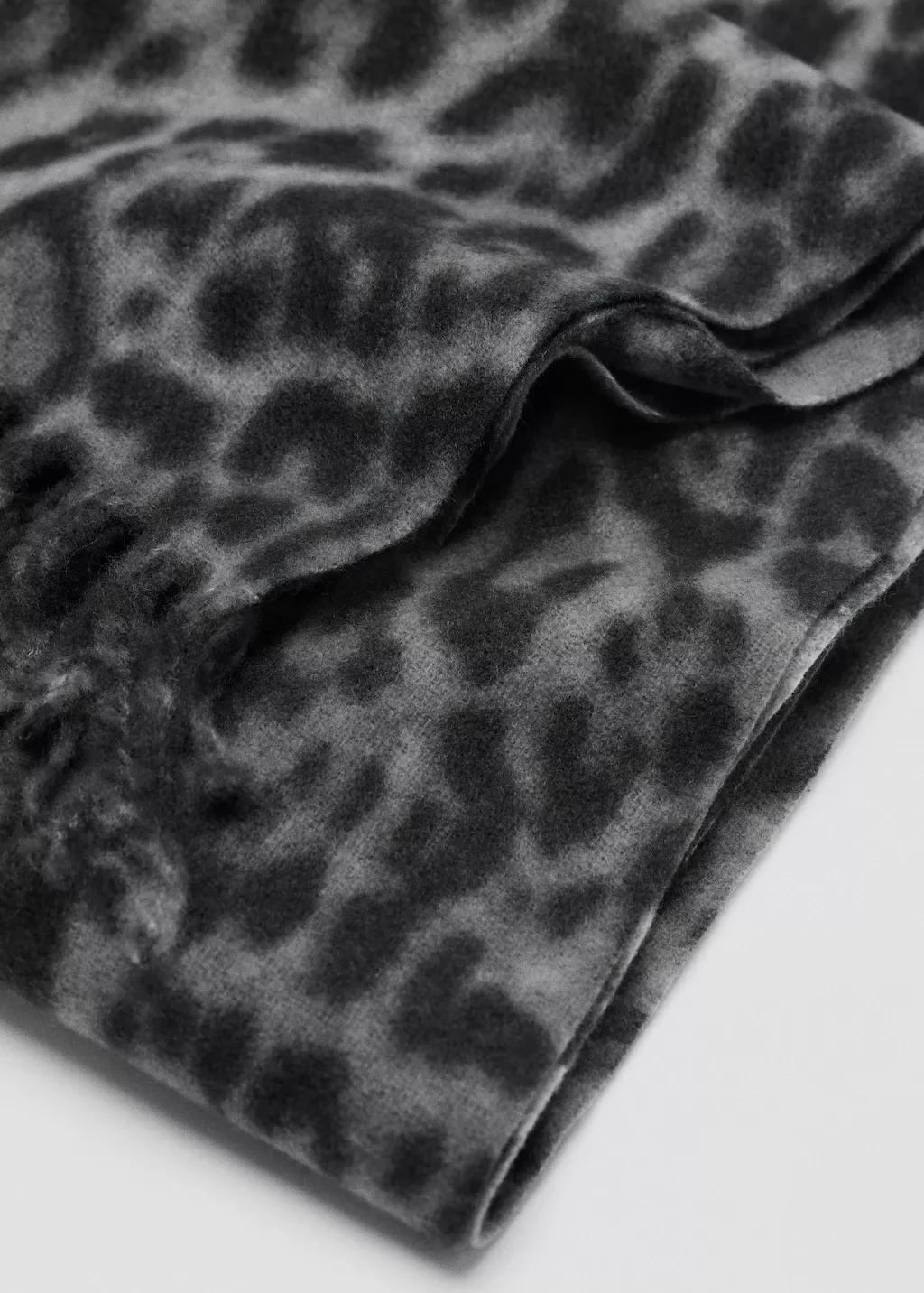 MEDIUM GREY Leopard scarf with fringes, Medium Grey, large image number 0