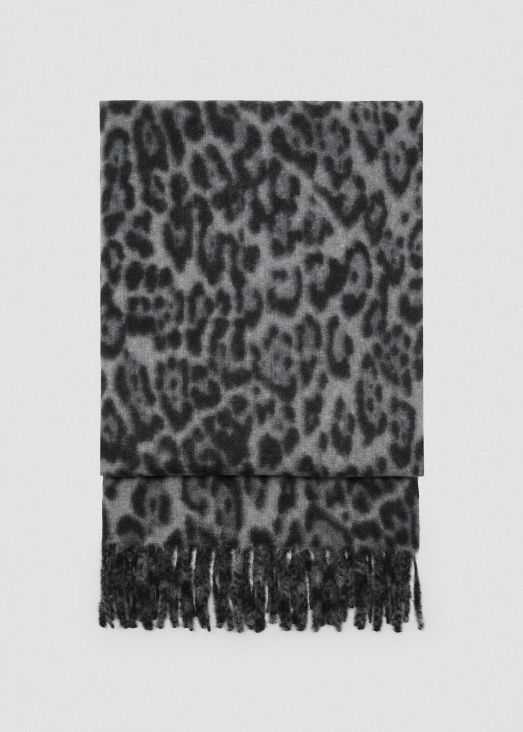 MEDIUM GREY Leopard scarf with fringes, Medium Grey, large image number 1