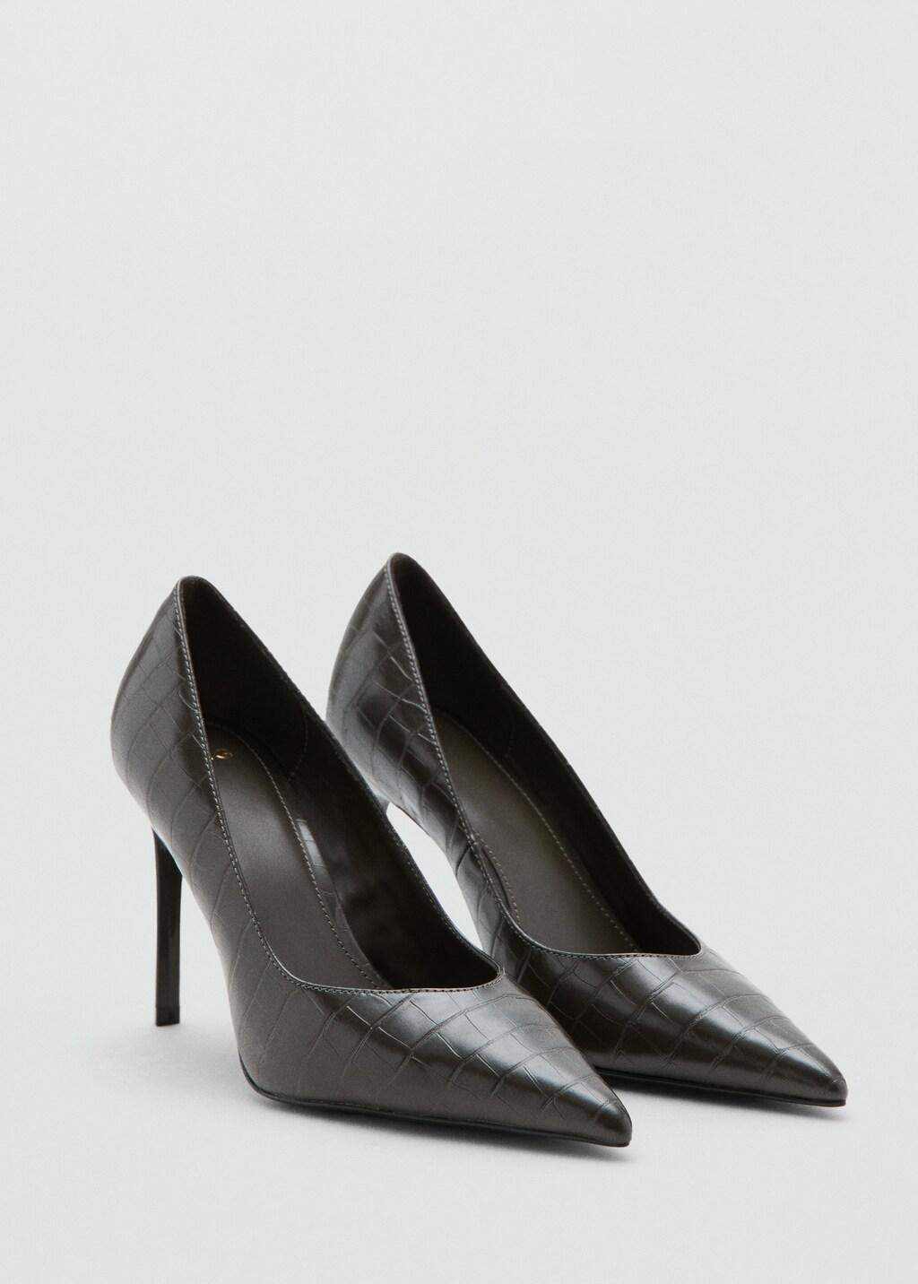 Grey Croc-Effect Heeled Shoes, Light Pastel Grey, medium