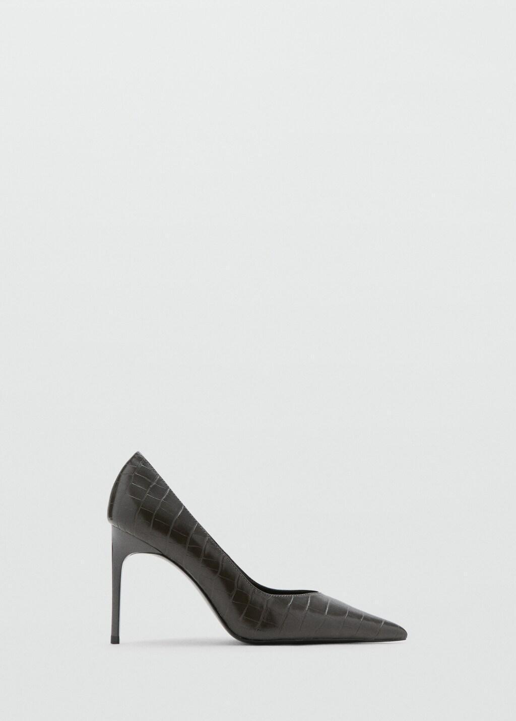 Grey Croc-Effect Heeled Shoes, Light Pastel Grey, medium