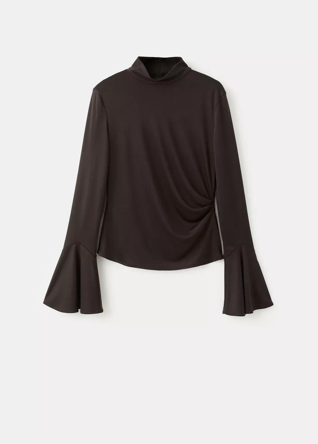 BROWN Fitted top with flared sleeves, Brown, large image number 6