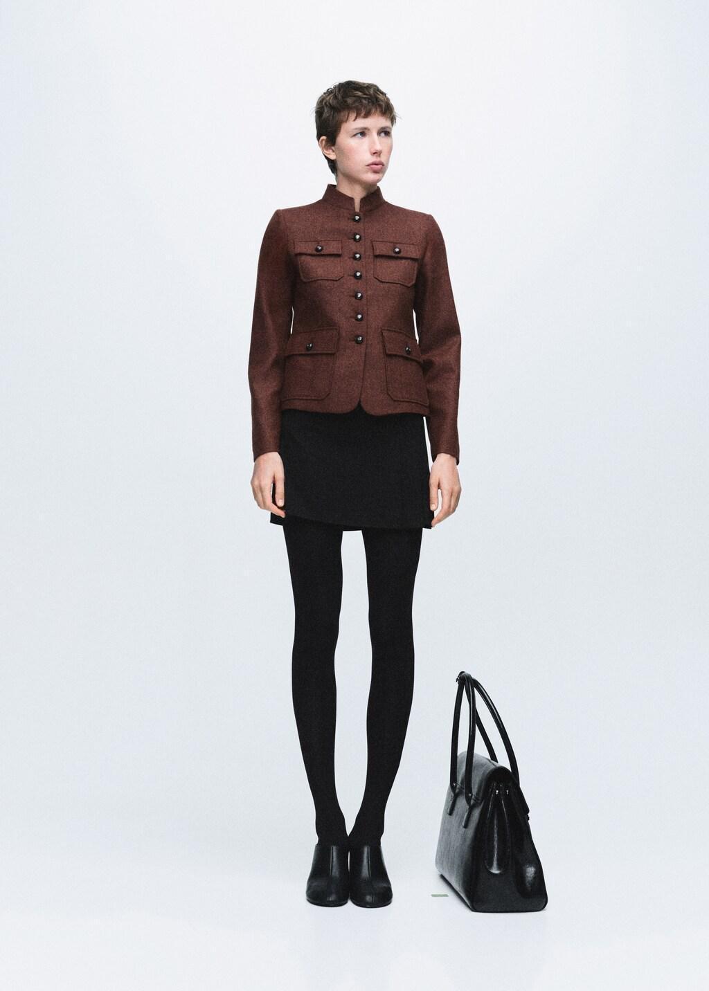 MEDIUM BROWN Wool jacket with band collar and pockets, 0201_31, large image number 0