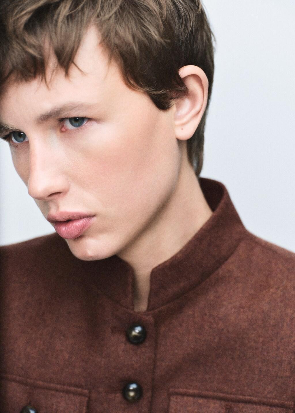 MEDIUM BROWN Wool jacket with band collar and pockets, 0201_31, large image number 4