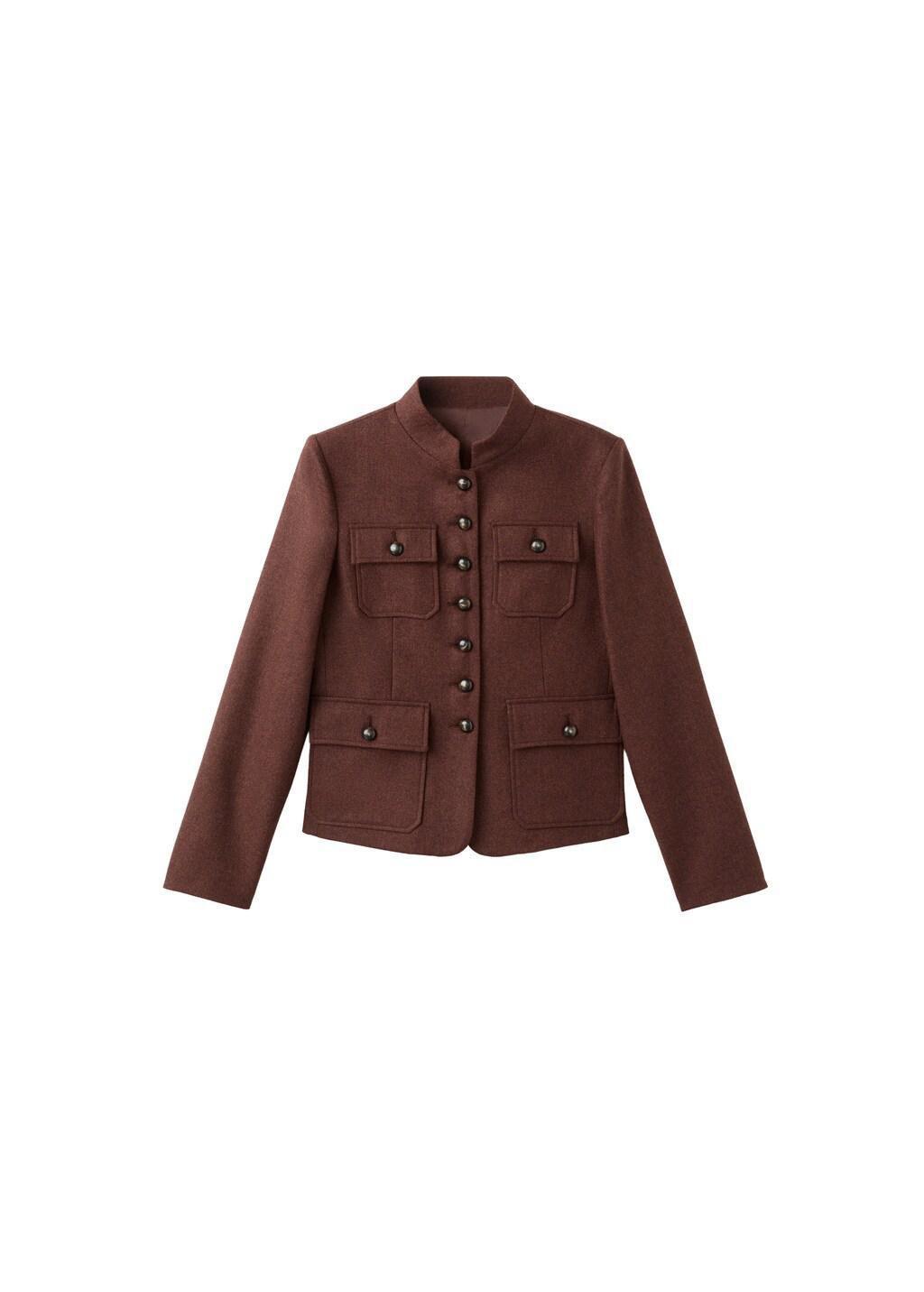 MEDIUM BROWN Wool jacket with band collar and pockets, 0201_31, large image number 6