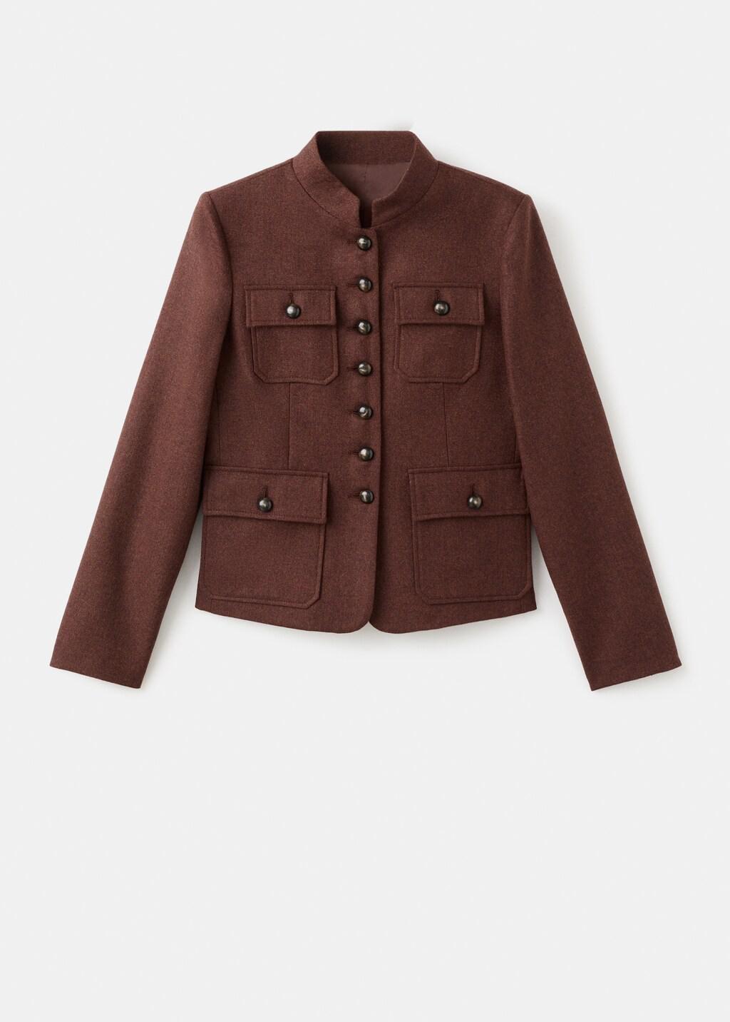 MEDIUM BROWN Wool jacket with band collar and pockets, 0201_31, large image number 7