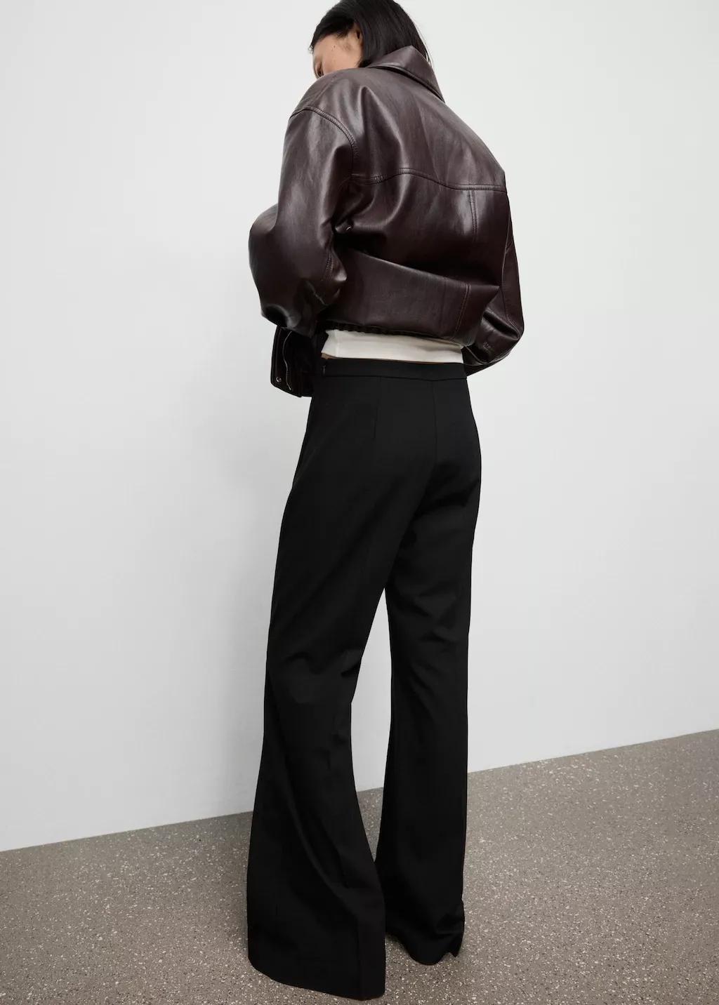Black High-Waisted Flared Trousers, Black, large image number 2