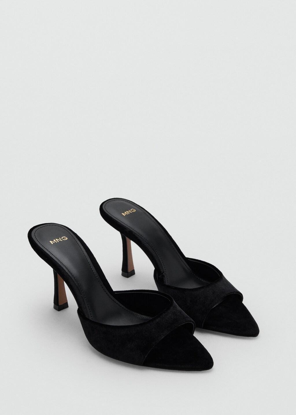 Black Velvet Heel Sandals, Black, medium