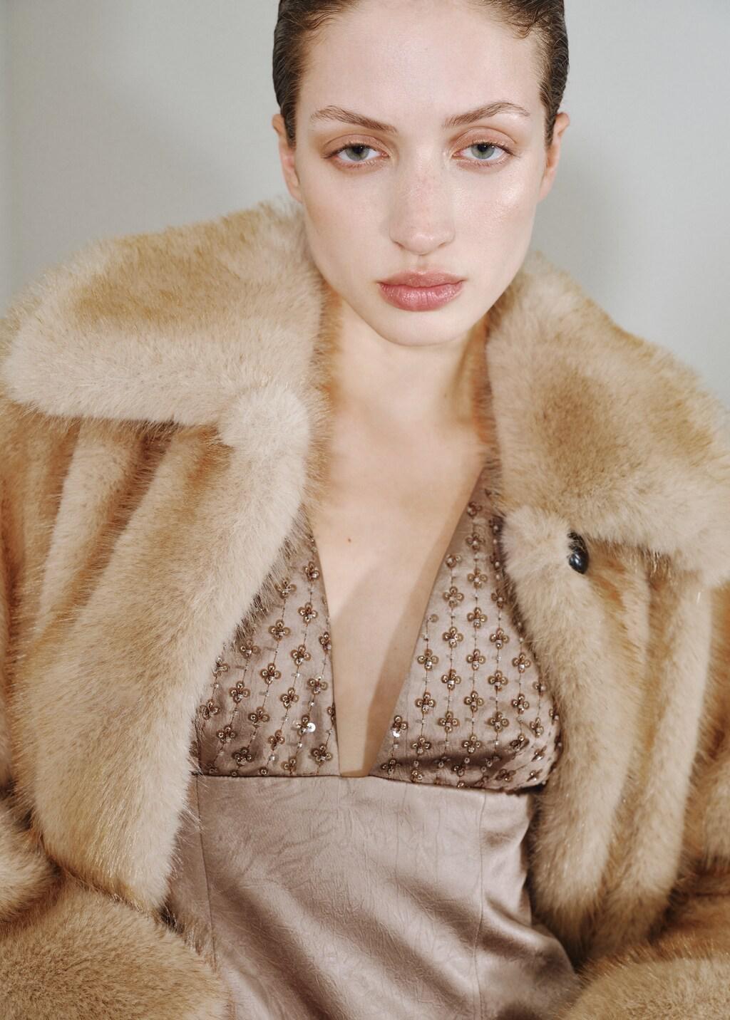 Grey Satin Dress With Sequin Neckline, Medium Grey, large image number 1