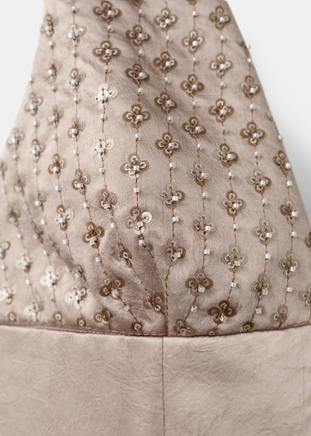 Grey Satin Dress With Sequin Neckline, Medium Grey, large image number 3