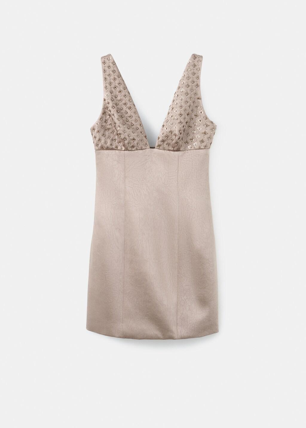 Grey Satin Dress With Sequin Neckline, Medium Grey, large image number 4