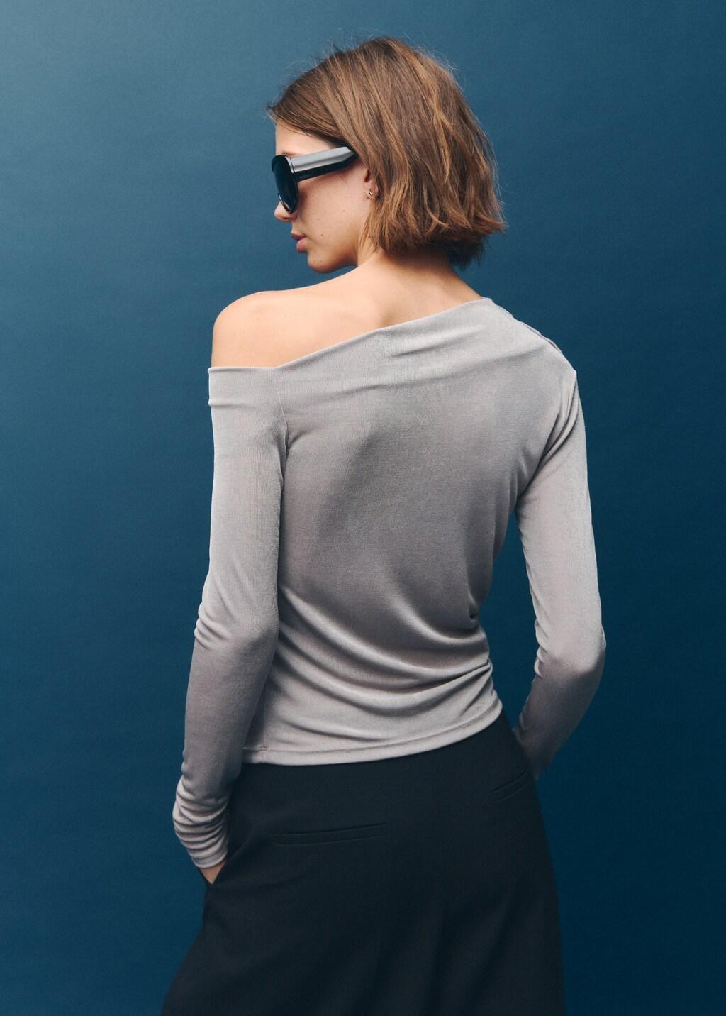 Grey Asymmetrical Long-Sleeved T-Shirt, 0201_92, large image number 2
