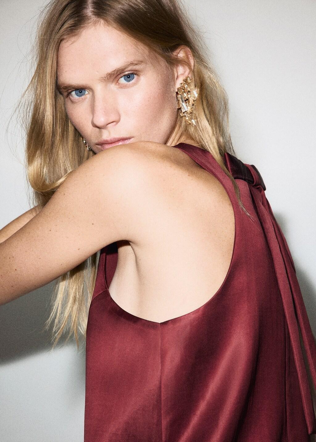 Red Satin Tie Dress, Dark Red, large image number 4