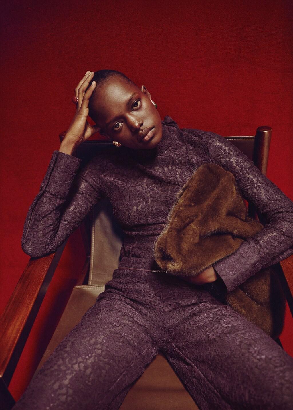 Red Lace Shirt With Scarf, Dark Red, large image number 3