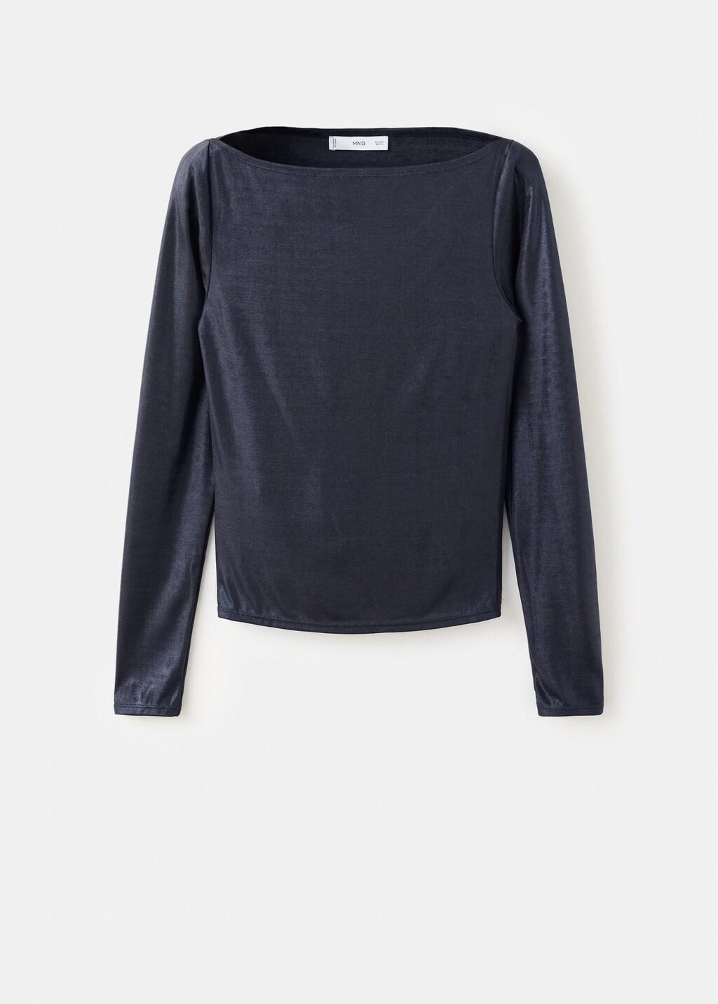 Navy Metallic Boat-Neck Top, Navy, large image number 5